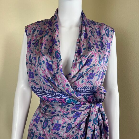 Zara Womens Size S Pasiley Floral Satin Wrap Mini Dress Boho Party Preppy Resort - Picture 7 of 16